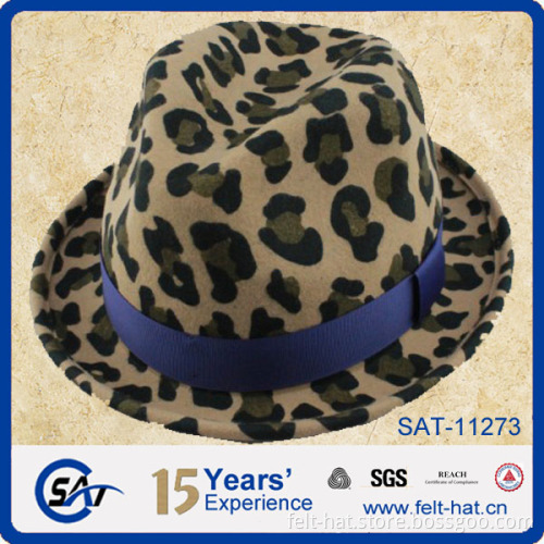 leopard printed feodra hat,100% pure wool